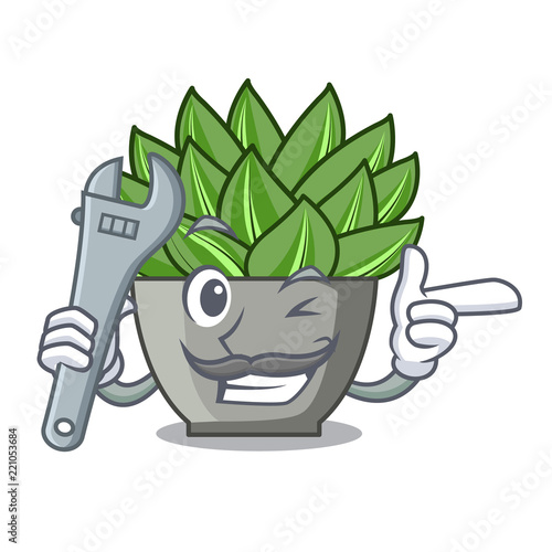 Mechanic cartoon echeveria cactus in cactus garden