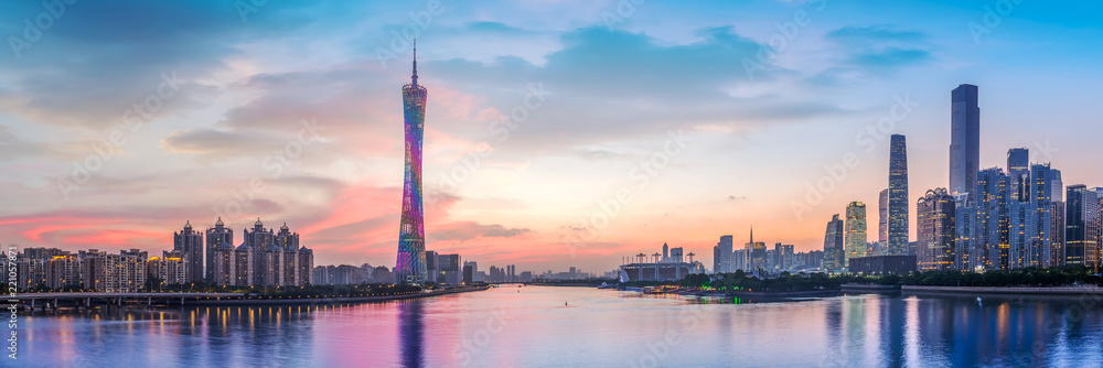 Skyline of urban architectural landscape in Guangzhou.. - obrazy, fototapety, plakaty 