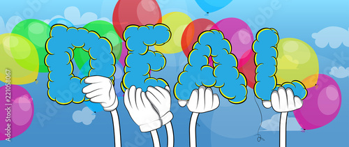 Diverse hands holding letters of the alphabet created the word Deal. Vector illustration.