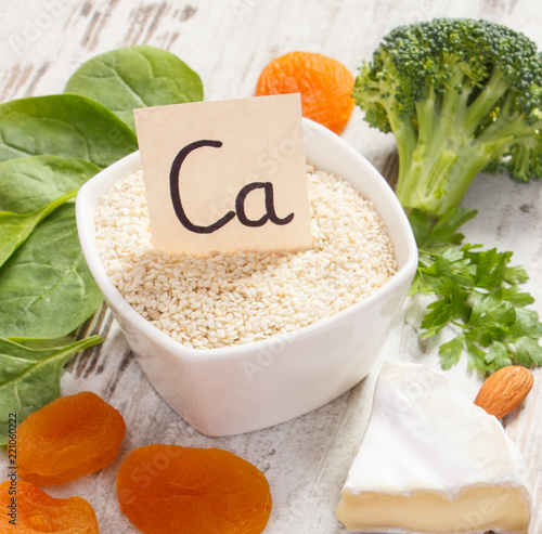 Products and ingredients containing calcium and dietary fiber, healthy nutrition concept