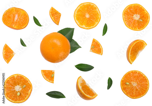 Sliced of tangerine isolated on white, top view