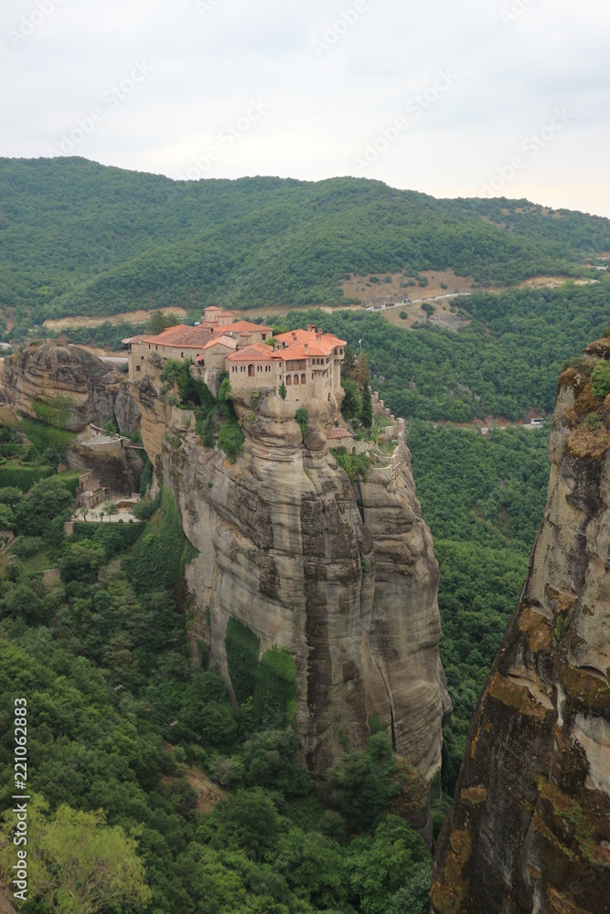 View to the Monastery of Varlaam and surruonding landscape, Meteora, Thessaly, Greece