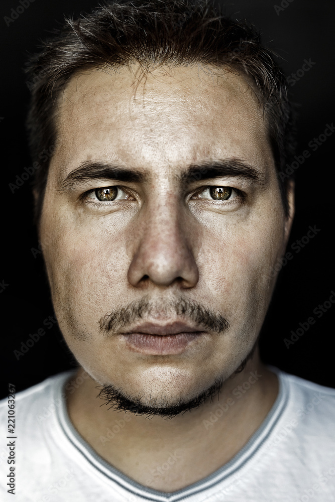 Obraz premium Face calm and real brutal man, front close-up expression creativity portrait concept