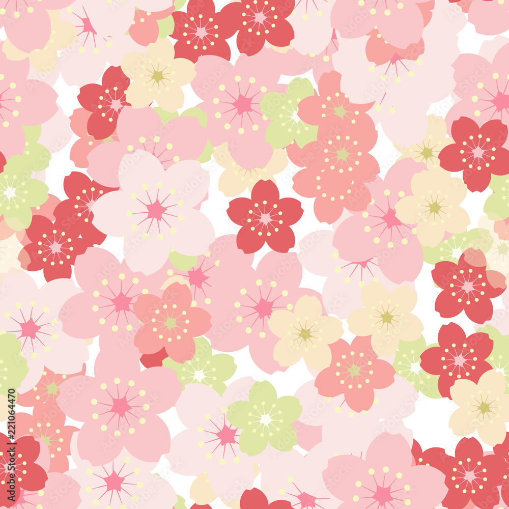 Seamless pattern, colorful sakura flowers on white background Seamless pattern, colorful sakura flowers on white background