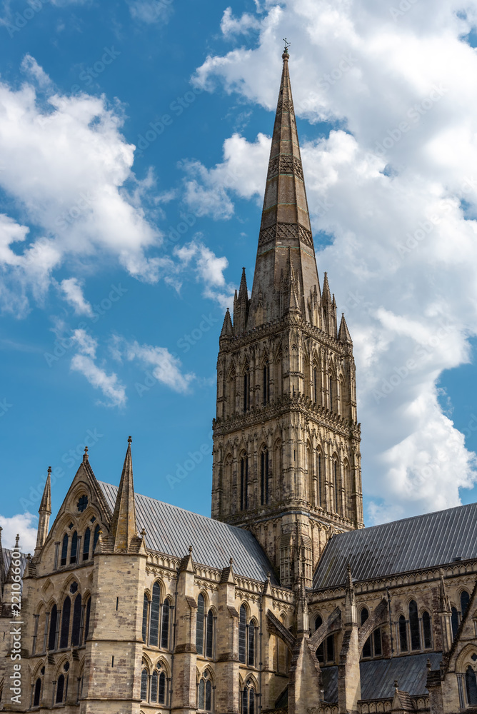 The spire of the cathedral in Salisbury, the tallest in England