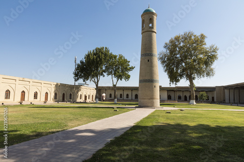 The architectural ensemble of the Jami (Friday) Mosque includes the minaret in the middle of the garden in Kokand.