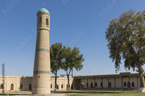 The architectural ensemble of the Jami (Friday) Mosque includes the minaret in the middle of the garden in Kokand.