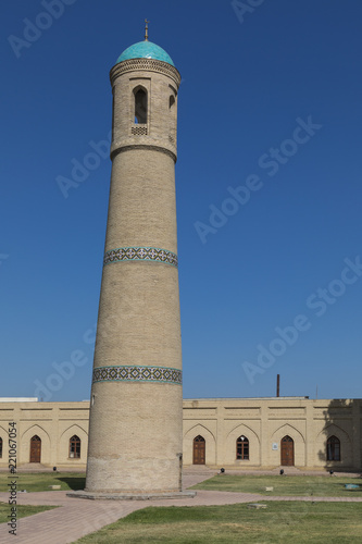 The architectural ensemble of the Jami (Friday) Mosque includes the minaret in the middle of the garden in Kokand.