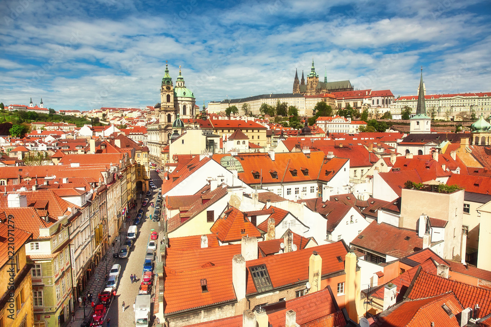 View to Prague Castle and St. Vitus Cathedral, historic heritage site in the heart of the city