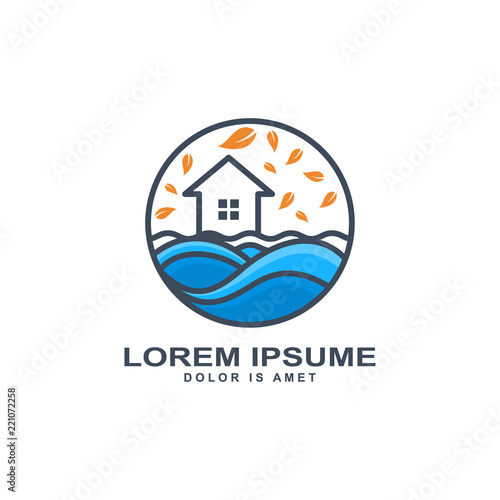 Abstract design home and sea icon, house logo template vector illustration