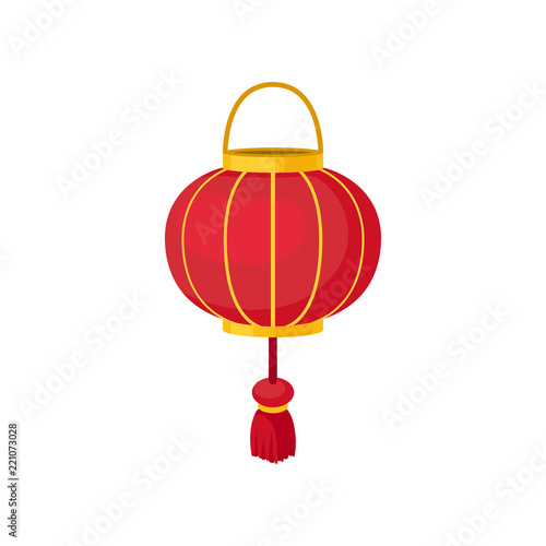 Red Chinese lantern of round shape, decorative element for festive design vector Illustration on a white background