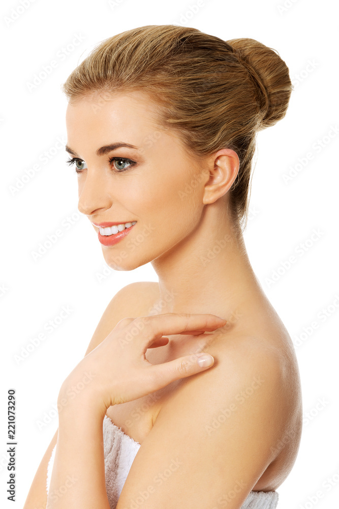 Beauty woman portrait. Beautiful model girl with perfect fresh clean skin. Body care concept Beauty woman portrait. Beautiful model girl with perfect fresh clean skin. Body care concept