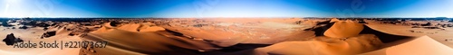 360 sunset panoramic view to Tin Merzouga dune at Tassili nAjjer national park in Algeria