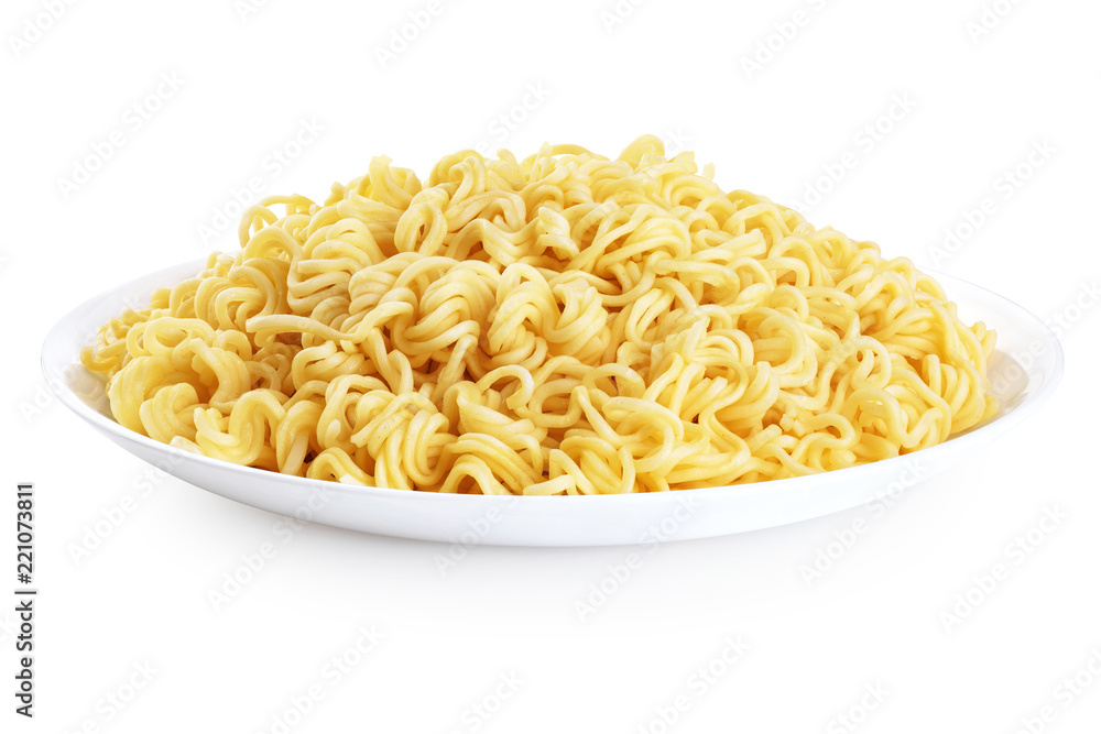 Plate of instant noodles isolated on white background. Plate of instant noodles isolated on white background.