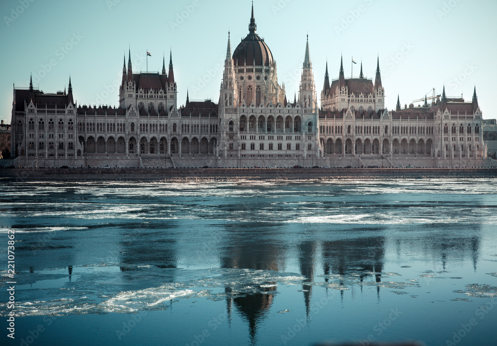 Hungarian parliament building at winter (Budapest)