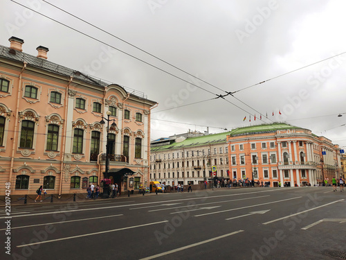 Saint Petersburg, Russia - August 4, 2018: Nevsky Prospect, the main street in the city of St. Petersburg, named after the 13th-century Russian prince Alexander Nevsky