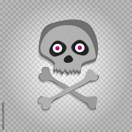 Vector cartoon skeleton scull with pink eyes isolated on transparent background.