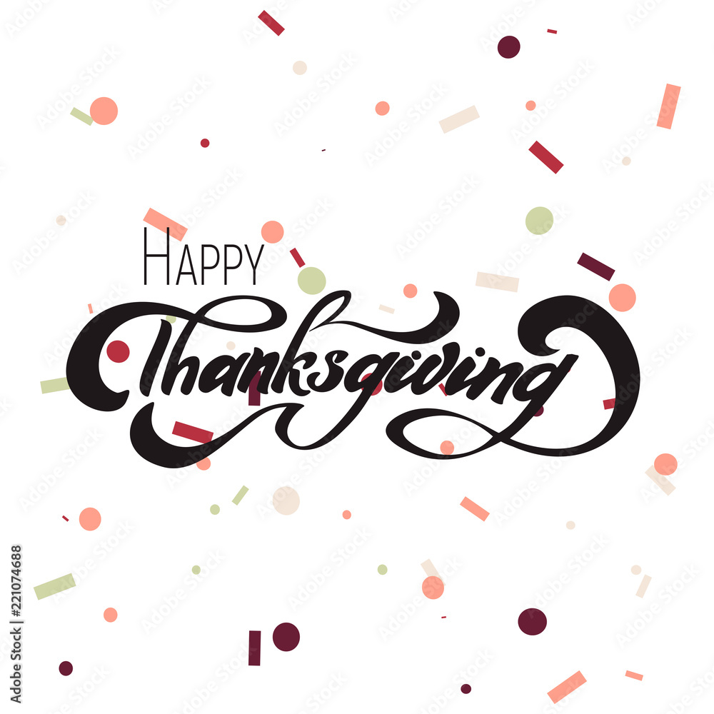 Fototapeta premium Hand drawn Happy Thanksgiving typography lettering poster. Celebration quote on textured background for postcard, icon, logo or badge. Autumn celebration vector vintage calligraphy text with wreath