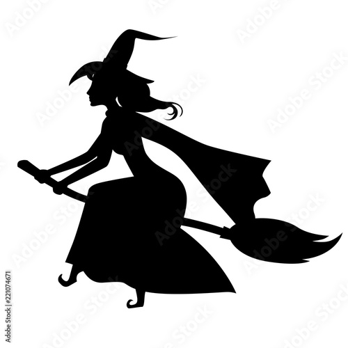 Halloween witch silhouette on broom