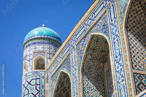 Fragment of Registan Square Mosque and Madrasah complex in Samarkand, Uzbekistan