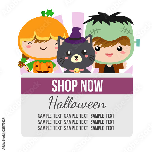 halloween theme with cartoon costume frankenstein kids