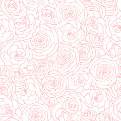 Fototapete Rosenmuster Rosa Rosen Umrisse auf Weiß  © Anastasia