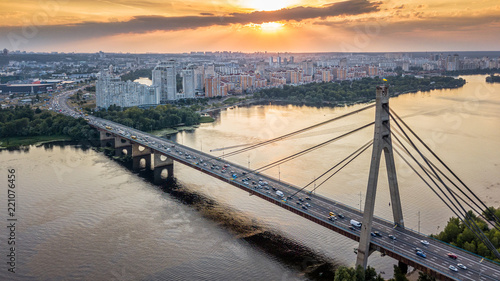 North Bridge Moscow Bridge across Dnieper River, photo from drone © slava2271