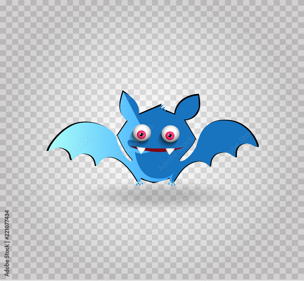 Vector illustration of cute funny blue cartoon bat on transparent background Vector illustration of cute funny blue cartoon bat on transparent background