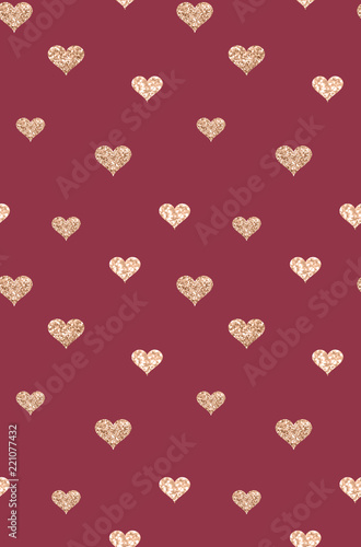 Background with hearts of golden glitter, seamless pattern in vintage colors