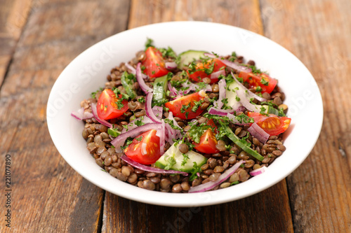 lentils with tomato,cucumber and onion