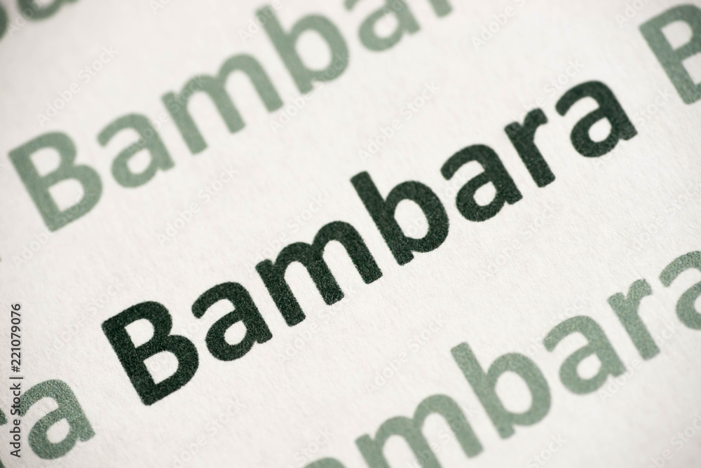 word Bambara language printed on paper macro