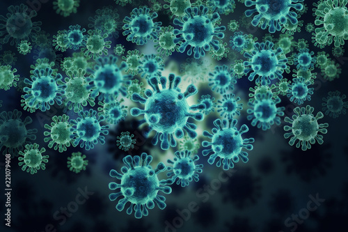 Virus cell on scientific background. 3d illustration