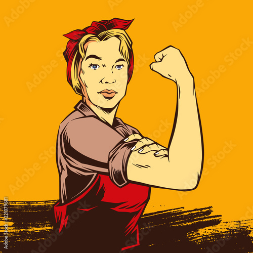 Comic Retro Strong Powerful Woman inspired by Rosie the Riveter used as a symbol of American feminism and women's economic power photo