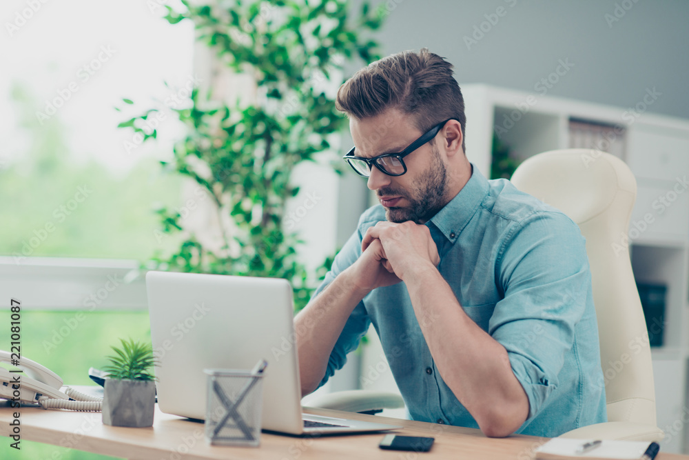 Profile side view bearded, businessman, geek man in spectacles s Profile side view bearded, businessman, geek man in spectacles s