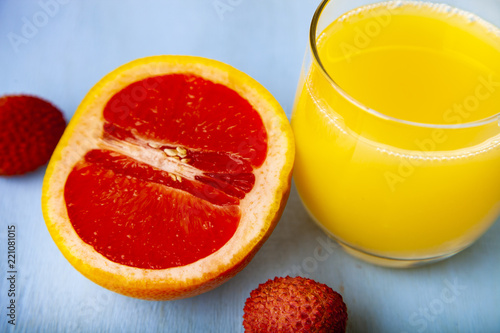 Glass of juice, grapefruit and lychee