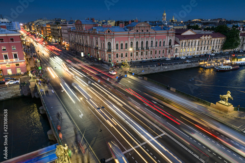 St. Petersburg from the roof, Anichkov Bridge over the Fontanka and Nevsky Prospect