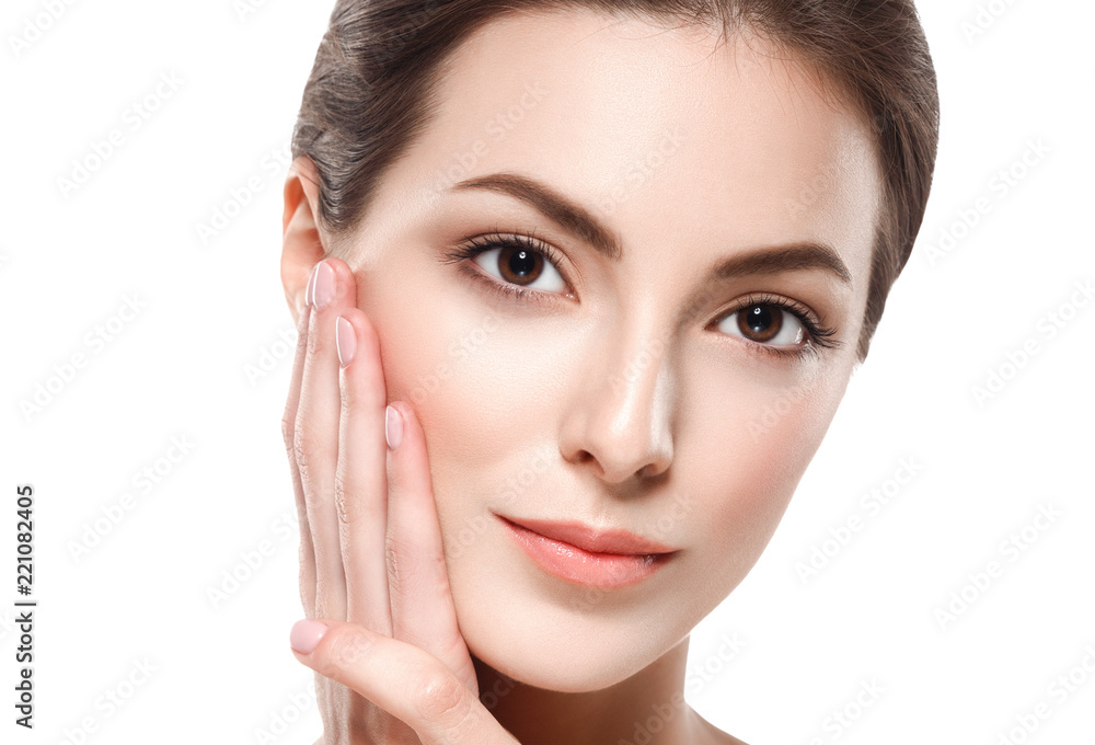 Beautiful brunette woman with healthy skin and hair pure skin model face Beautiful brunette woman with healthy skin and hair pure skin model face