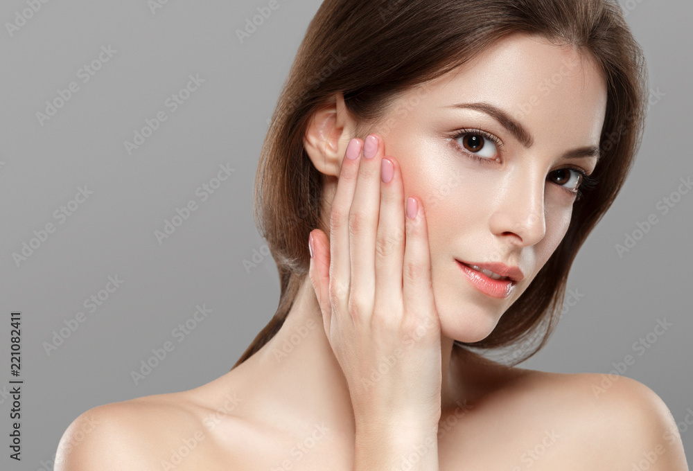 Beautiful brunette woman with healthy skin and hair pure skin model face Beautiful brunette woman with healthy skin and hair pure skin model face