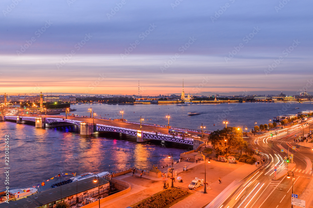 St. Petersburg from the roof, the Palace Bridge and the Neva River St. Petersburg from the roof, the Palace Bridge and the Neva River