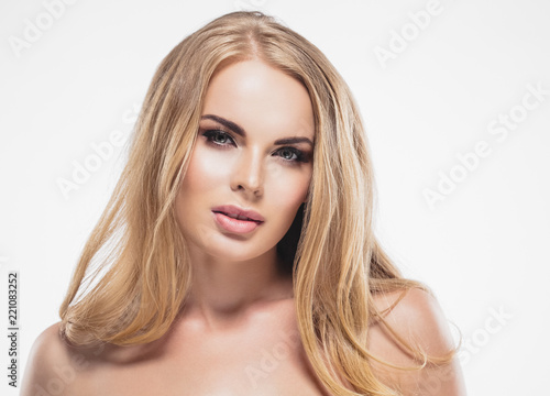 Healthy skin beauty blonde hair woman cosmetic concept