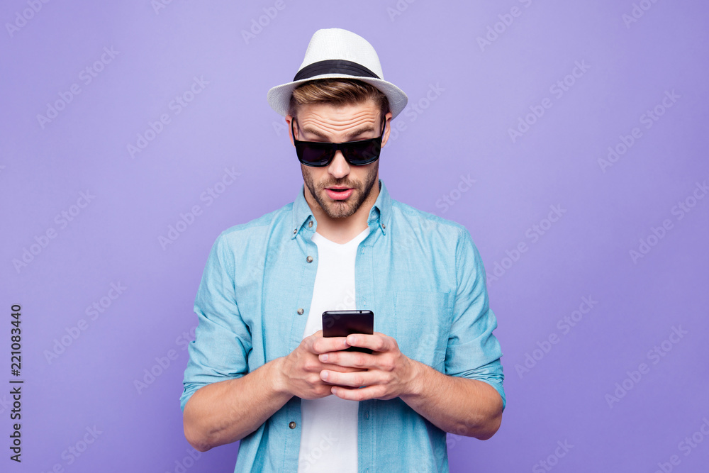 Bearded trendy stylish shocked guy wearing casual shirt, black s Bearded trendy stylish shocked guy wearing casual shirt, black s