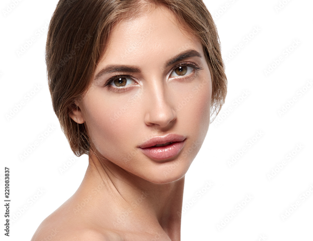 Healthy pure skin woman face closeup isolated on white Healthy pure skin woman face closeup isolated on white
