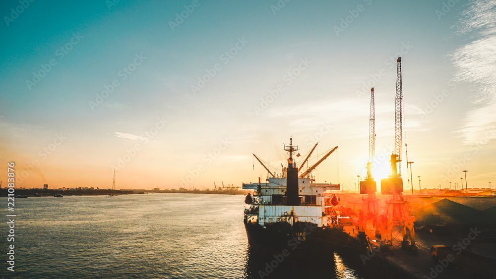 Ship berthing during sunset in Chittagong Port bagladesh