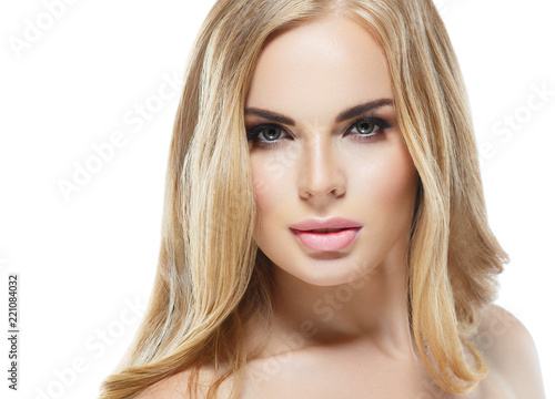 Beautiful blonde hair woman with beauty eyes and lips
