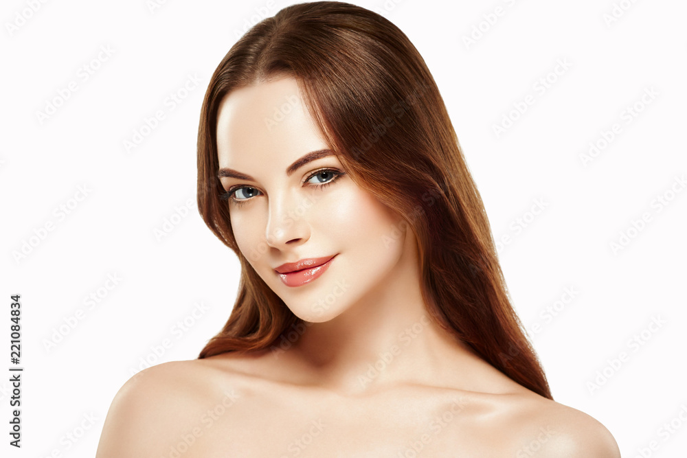 Fototapeta premium Skin care woman face with healthy beauty skin face closeup cosmetic age concept
