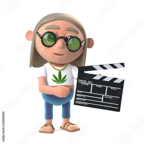 Vector 3d Hippy dope smoker is making a movie