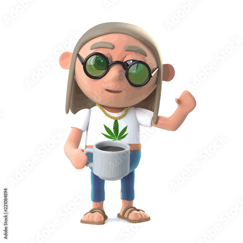 Vector 3d Hippy stoner has a nice cup of coffee
