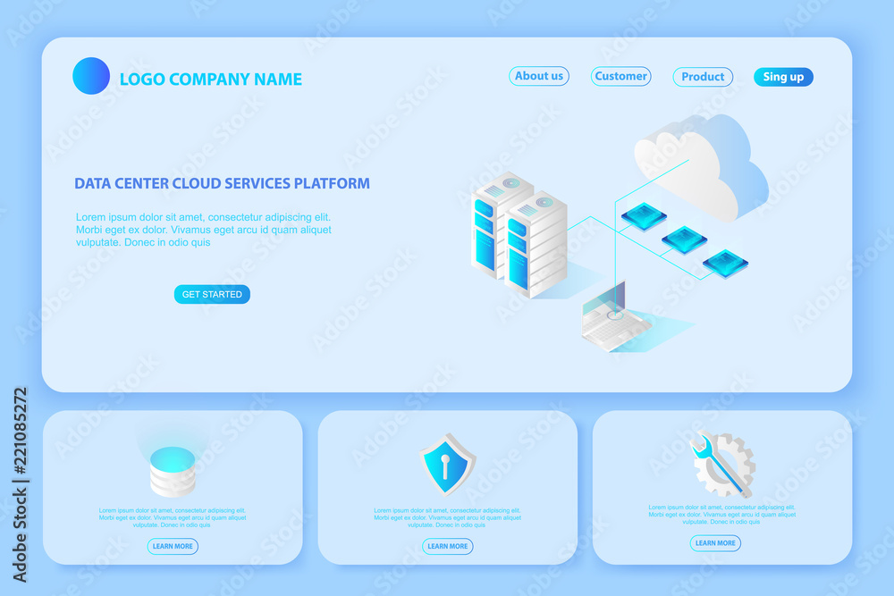 Header for Website of Platform Data center cloud services.page suggesting to buy or rent a servers and hosting.computing or storage and network connection isometric 3d illustration concept vector Header for Website of Platform Data center cloud services.page suggesting to buy or rent a servers and hosting.computing or storage and network connection isometric 3d illustration concept vector