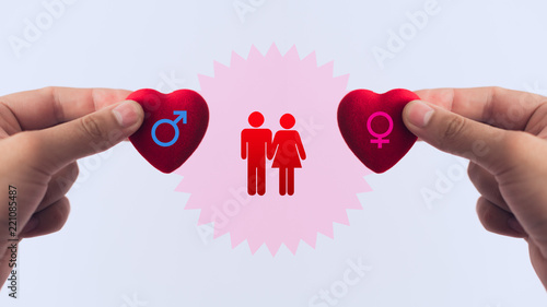 Male and female gender sign on heart, Concept of love and relationship