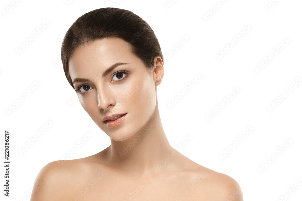 Beautiful woman face with healthy skin and beauty eyes lips brunette Beautiful woman face with healthy skin and beauty eyes lips brunette